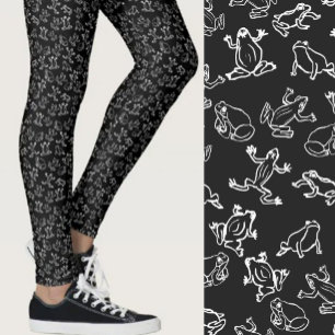 Legging Padrão Preto e Branco de Rãs Fofas