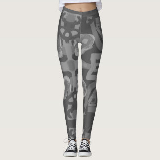 Legging padrão preto e branco desenhado à mão