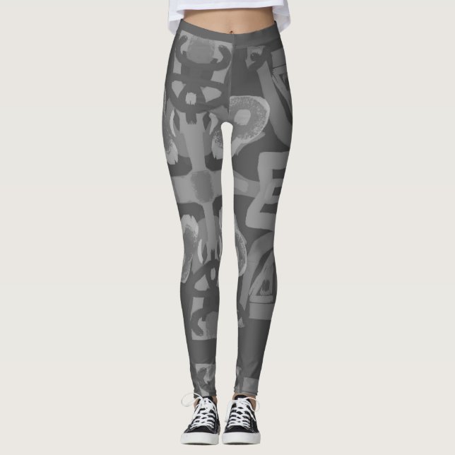 Legging padrão preto e branco desenhado à mão (Frente)