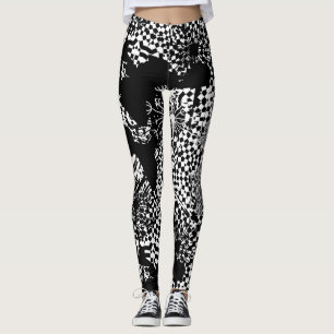 Legging padrão preto e branco do verificador