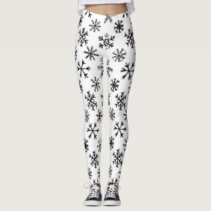 Legging Padrão preto e branco dos flocos de neve