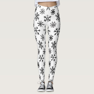 Legging Padrão preto e branco dos flocos de neve