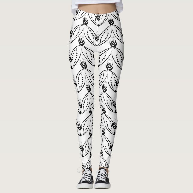 Legging Padrão Preto e Branco Sem Costura (Frente)