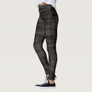 Legging Padrão Preto/Escuro de Abstrato da faixa marrom