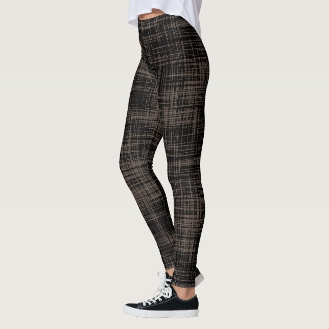 Legging Padrão Preto/Escuro de Abstrato da faixa marrom (Esquerda)