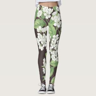 Legging padrão primavera, ramos verdes sem soldadura.