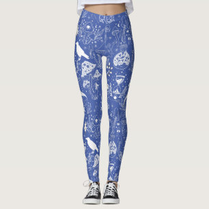 Legging Padrão Psicodélico do Cogumelo 2D.BW.b L Azul BG