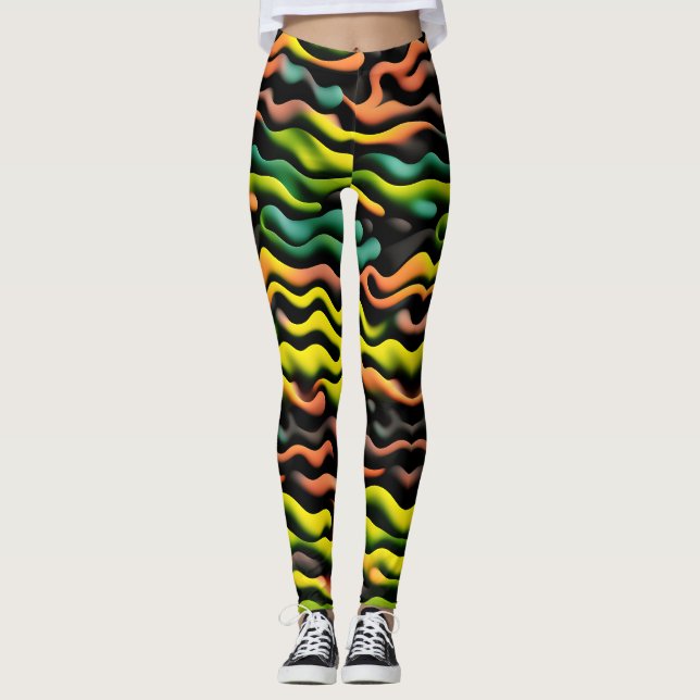 Legging Padrão Psicodélico Laranja Amarelo-Camuflagem (Frente)