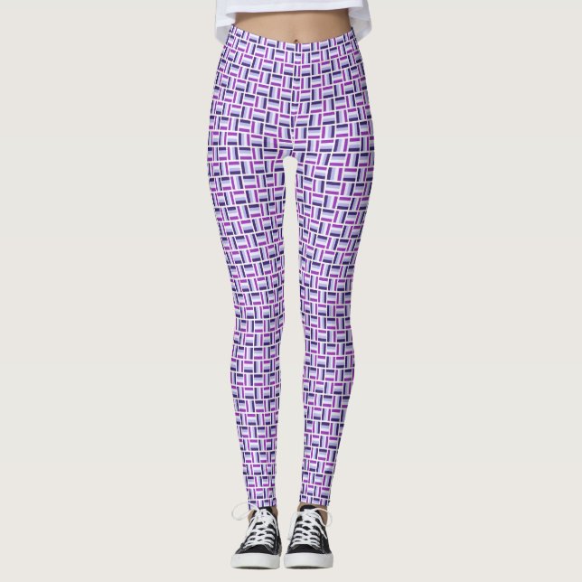 Legging Padrão Quadrado - Branco Violeta Azul (Frente)