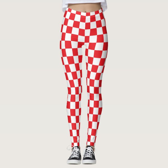 Legging Padrão quadrado vermelho e branco com quadrados ma (Frente)