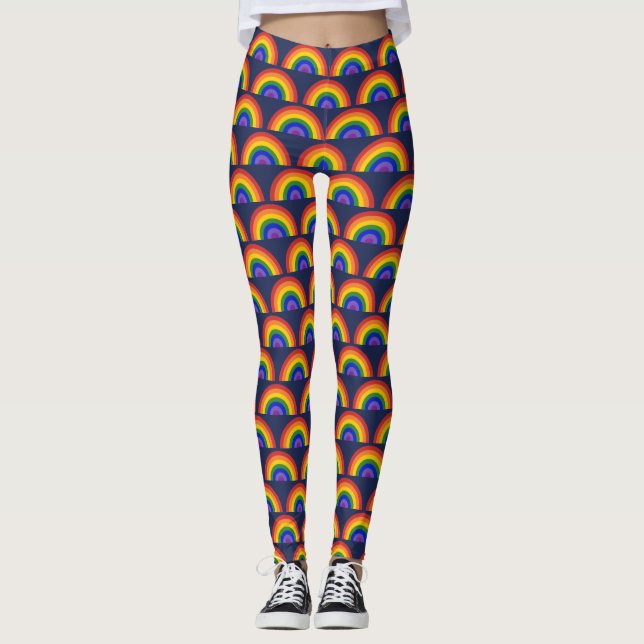 Legging Padrão Rainbow no Orgulho LGBTQ Azul Marinho (Frente)