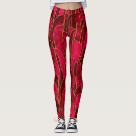 Legging Padrão Real de Arte Vermelha e Dourada