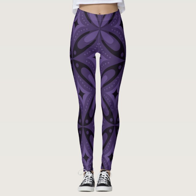 Legging Padrão Retro Cor-de-rosa Escuro (Frente)