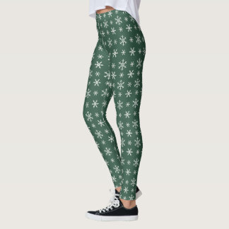 Legging Padrão Retro de Floco de Neve Verde de Férias de N