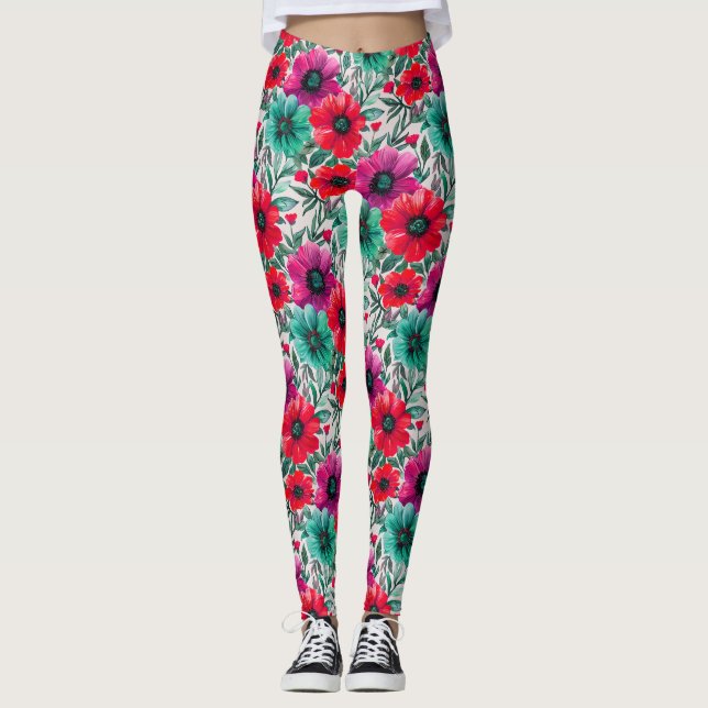 Legging Padrão retro de moda russa floral (Frente)