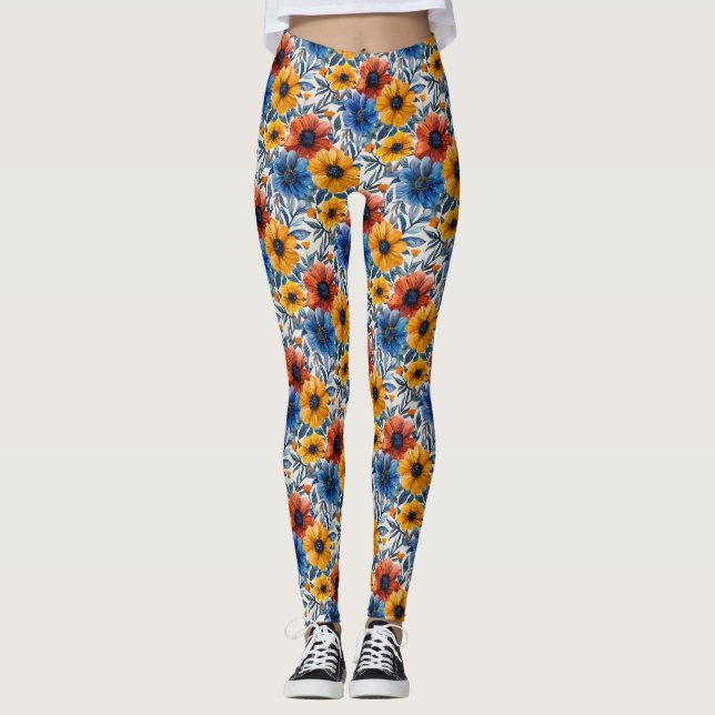 Legging Padrão retro de moda russa floral (Frente)