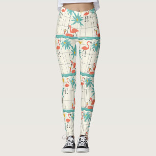 Legging Padrão Retro de Verão de Flamingo à Beira da Pisci