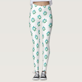 Legging Padrão Retro Floral Verde Branco