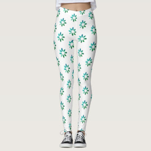 Legging Padrão Retro Floral Verde Branco