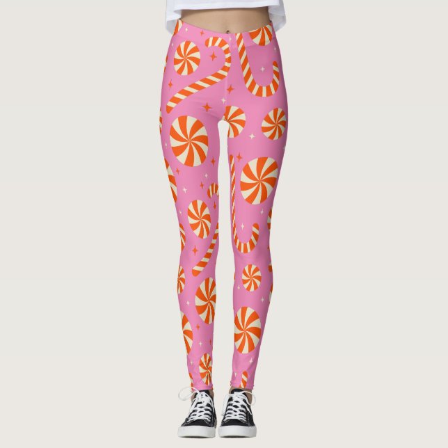 Legging Padrão retro natalino de cana doce (Frente)
