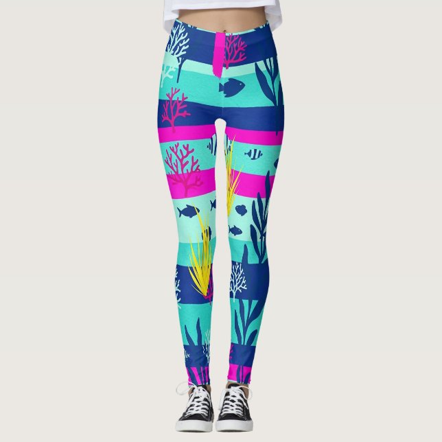 Legging Padrão Retro Náutico de Aquarela (5) (Frente)