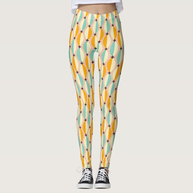 Legging Padrão retrô simétrico com verde-azulado interliga (Frente)