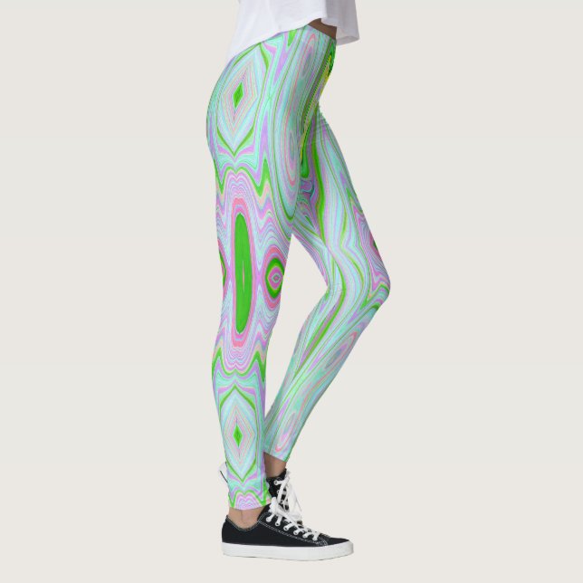 Legging Padrão retroAbstrato cor-de-rosa, Verde limão e ág (Direita)