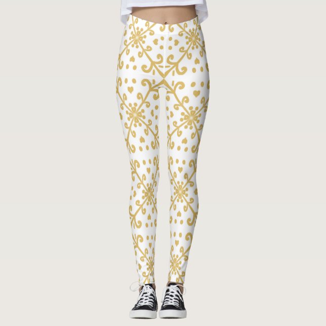 Legging Padrão retrorreflector Dourado e branco (Frente)