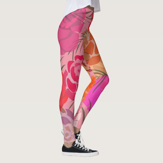 Legging Padrão rosa com flores e plantas (Direita)