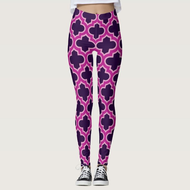 Legging Padrão Rosa de Latice Socialite marroquina (Frente)