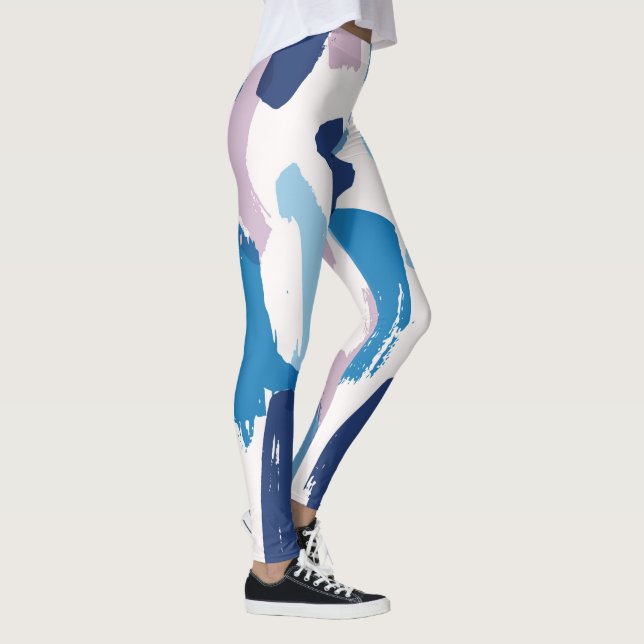 Legging Padrão rosa de pincéis azuis e brancos (Direita)