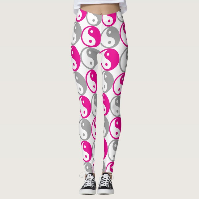 Legging Padrão rosa e cinza yang (Frente)