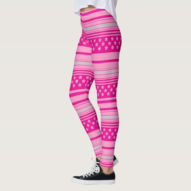 Legging Padrão rosa listrado com estrelas (Esquerda)