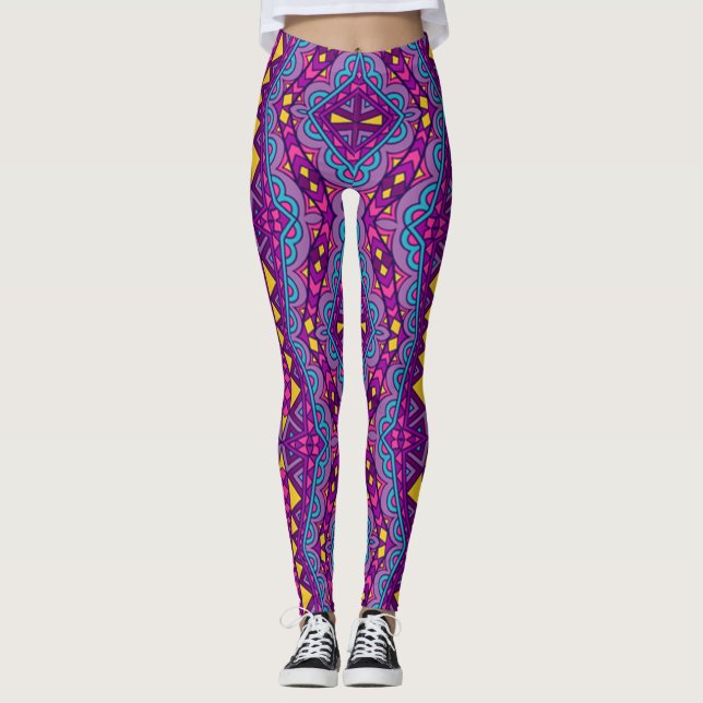 Legging Padrão Roxo Aztec (Frente)
