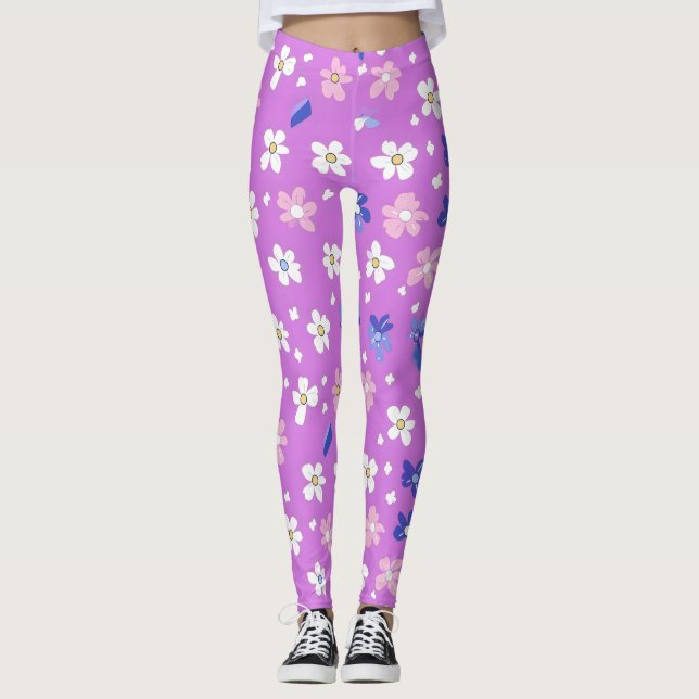Legging Padrão Roxo da Flor Cuta (Frente)