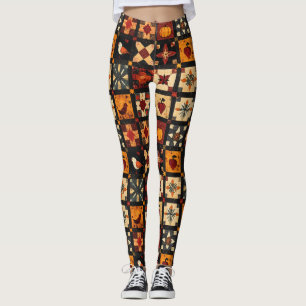 Legging Padrão Rustic Autumn Patchwork Quilt Farmhouse