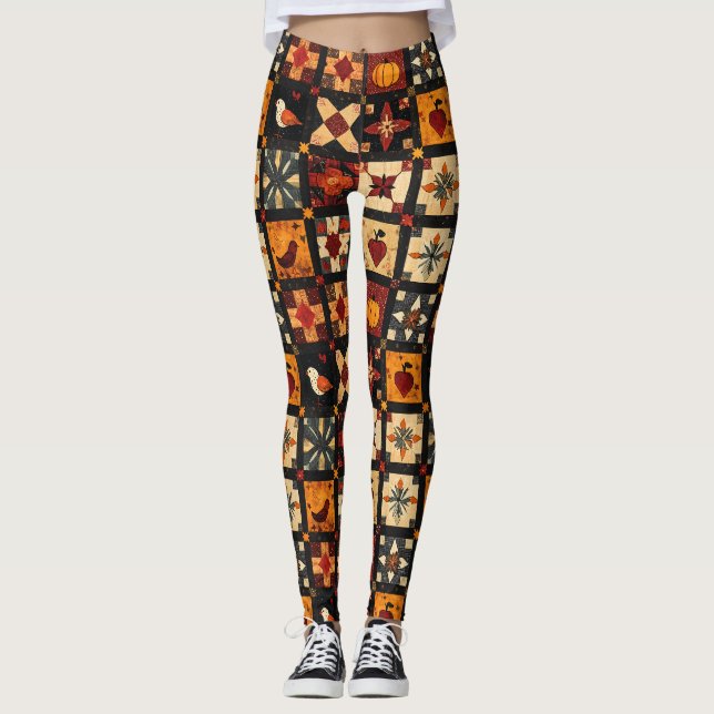 Legging Padrão Rustic Autumn Patchwork Quilt | Farmhouse (Frente)