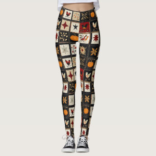 Legging Padrão Rustic Autumn Quilt Colheita de Motifs Fo