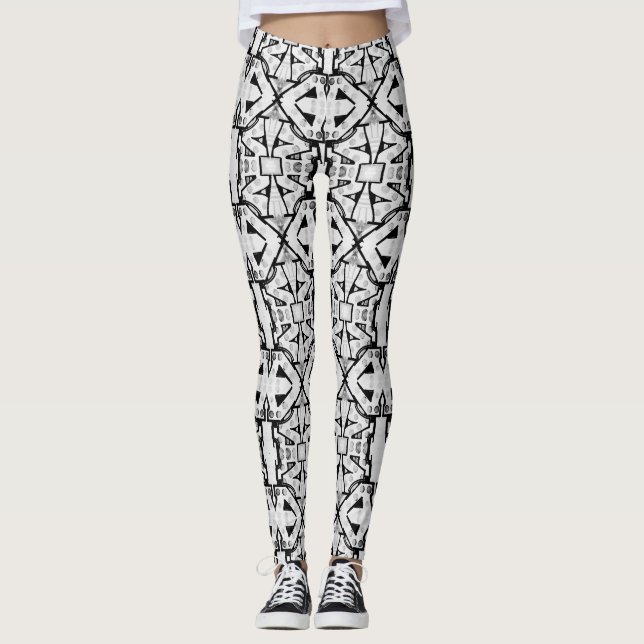 Legging Padrão Rustic Black and White Abstrato (Frente)