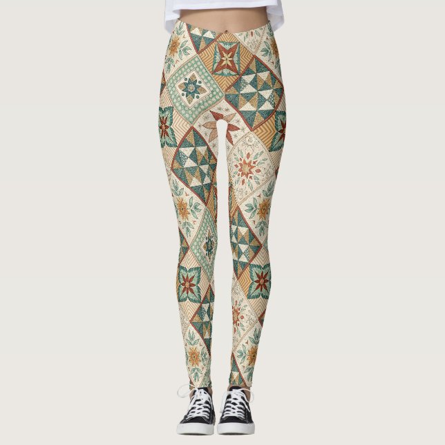 Legging Padrão Rustic Diamond Patchwork - Geométrico (Frente)