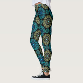 Legging Padrão sagrado fractal azul verde