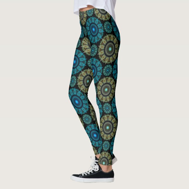Legging Padrão sagrado fractal azul verde  (Esquerda)