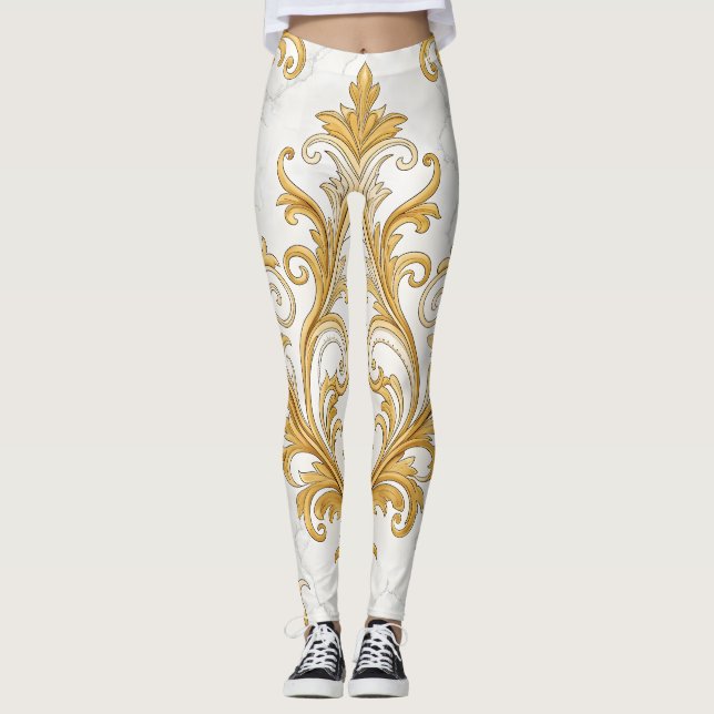 Legging Padrão Seamless de Mármore Real – Barroco Dourado (Frente)