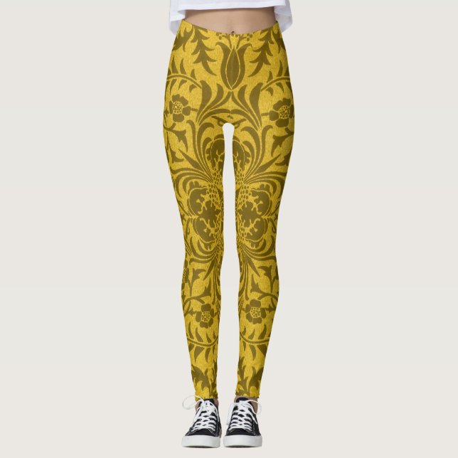 Legging Padrão Seamless Vine Dourado Amarelo de William Mo (Frente)