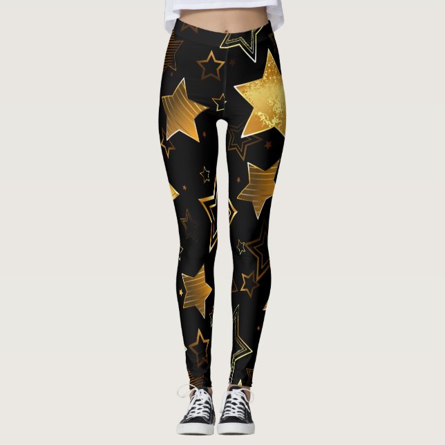 Legging Padrão sem costura com estrelas de Ouro (Frente)