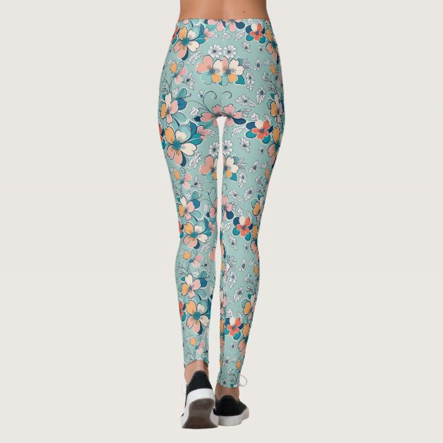 Legging Padrão sem costura com flores (Verso)