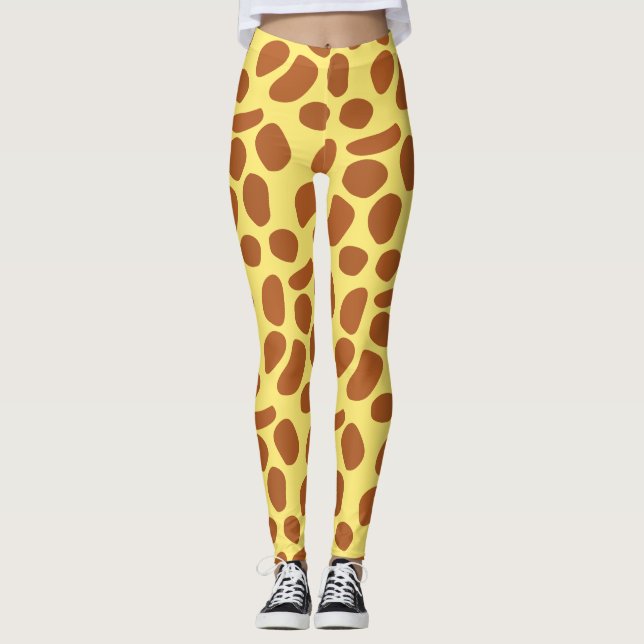Legging Padrão sem costura da pele de girafa amarela branc (Frente)