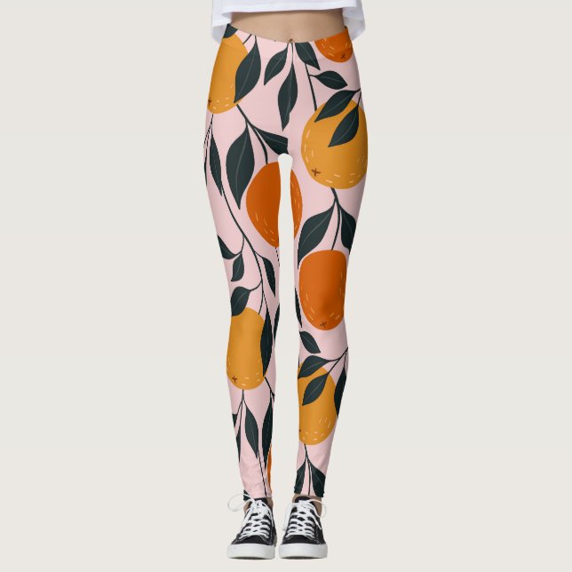 Legging Padrão Sem Costura De Citros De Laranja Vibrante (Frente)