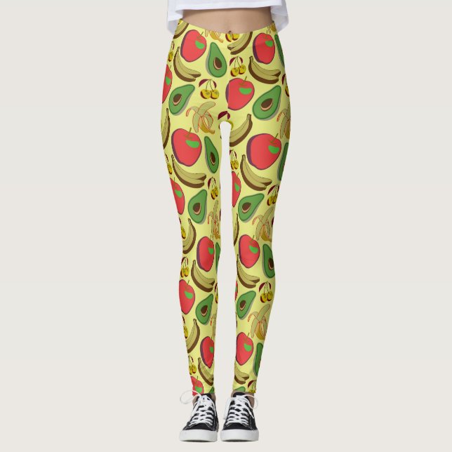 Legging Padrão sem costura de fruta tropical colorida (Frente)