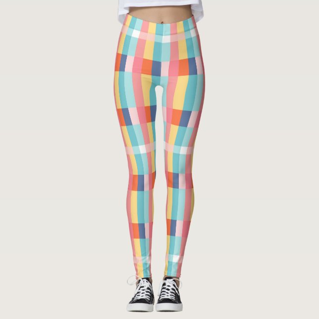 Legging Padrão Sem Costura Verificado Por Aquarela (Frente)